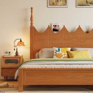 米尔斯实力工厂樱桃色家用1米5的床实木床现代简约小户型床双人床