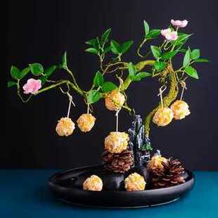 网红仿真假山花树菜点缀意境妃子笑冷菜装饰荔枝虾球创意餐具