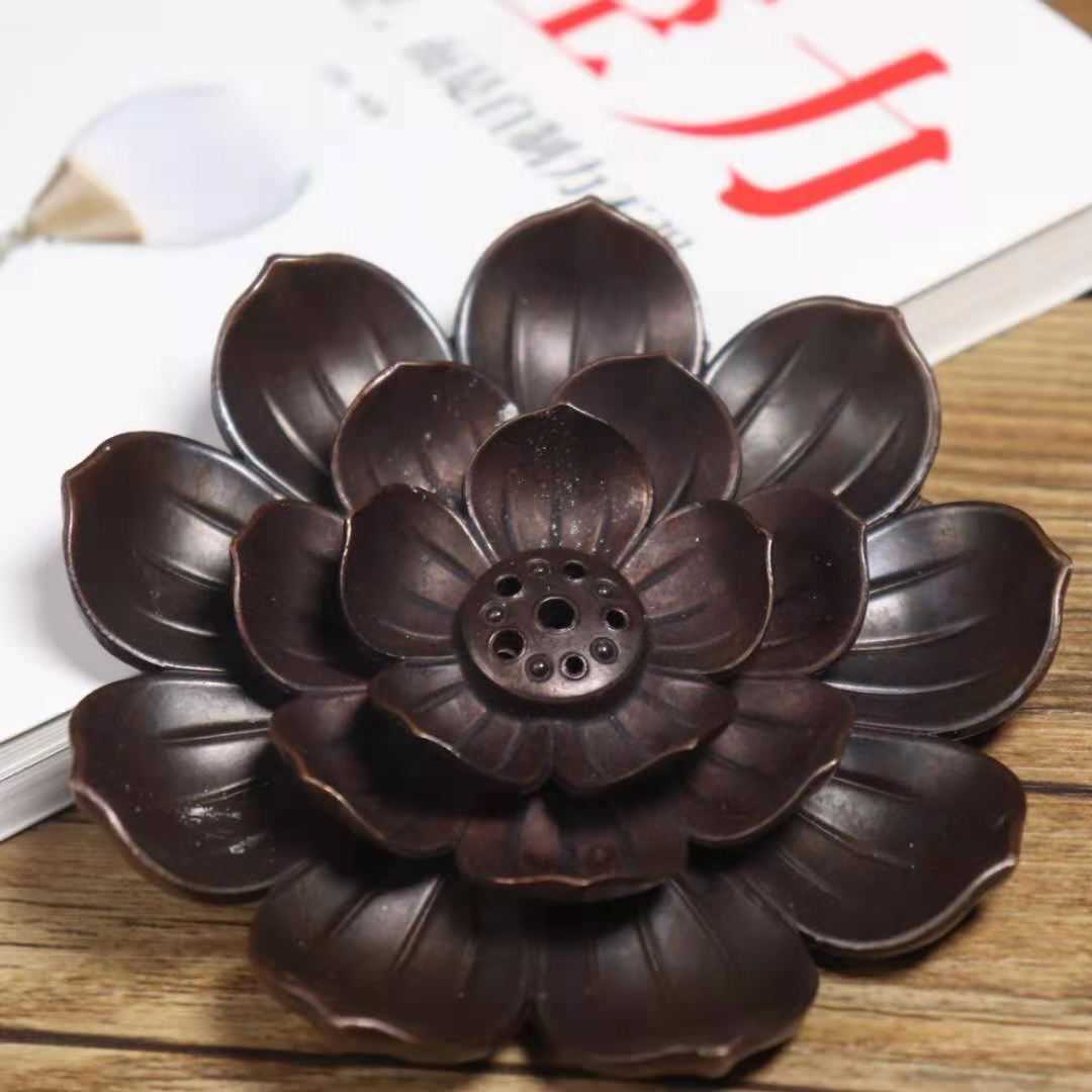 铜器收藏古玩工艺品纯铜荷花香插香座六孔线香座室内熏香座摆件
