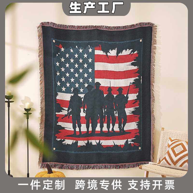 美式跨境供应沙发毯沙发巾线毯装饰提花挂毯露营毯柔软礼品毯工厂