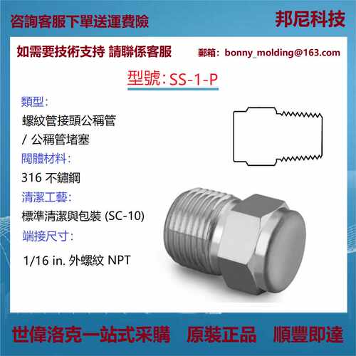 SS-1-P世伟洛克Swagelok公称管接头用管帽和堵塞