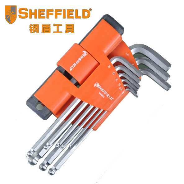 钢盾工具T型柄公制内六方扳手S2合金钢带加力杆内六角球头9件套装