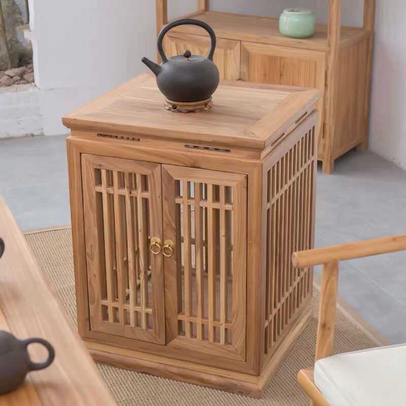 新中式茶水柜 老榆木茶柜茶边柜茶柜子 实木茶桌侧边柜茶桌副柜