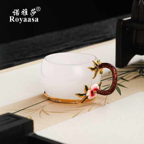 欧式小清新玫瑰琉璃把杯小号玉瓷品茗茶杯个人女士玉瓷杯厂家