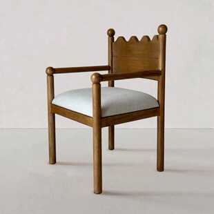 复古实木软包餐椅 小户型法式高背单人椅 棉麻软包轻奢客厅单椅子