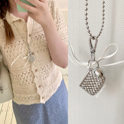 No beef银色编织爱心耳机包韩国ins小包挂件女配饰小众设计感潮