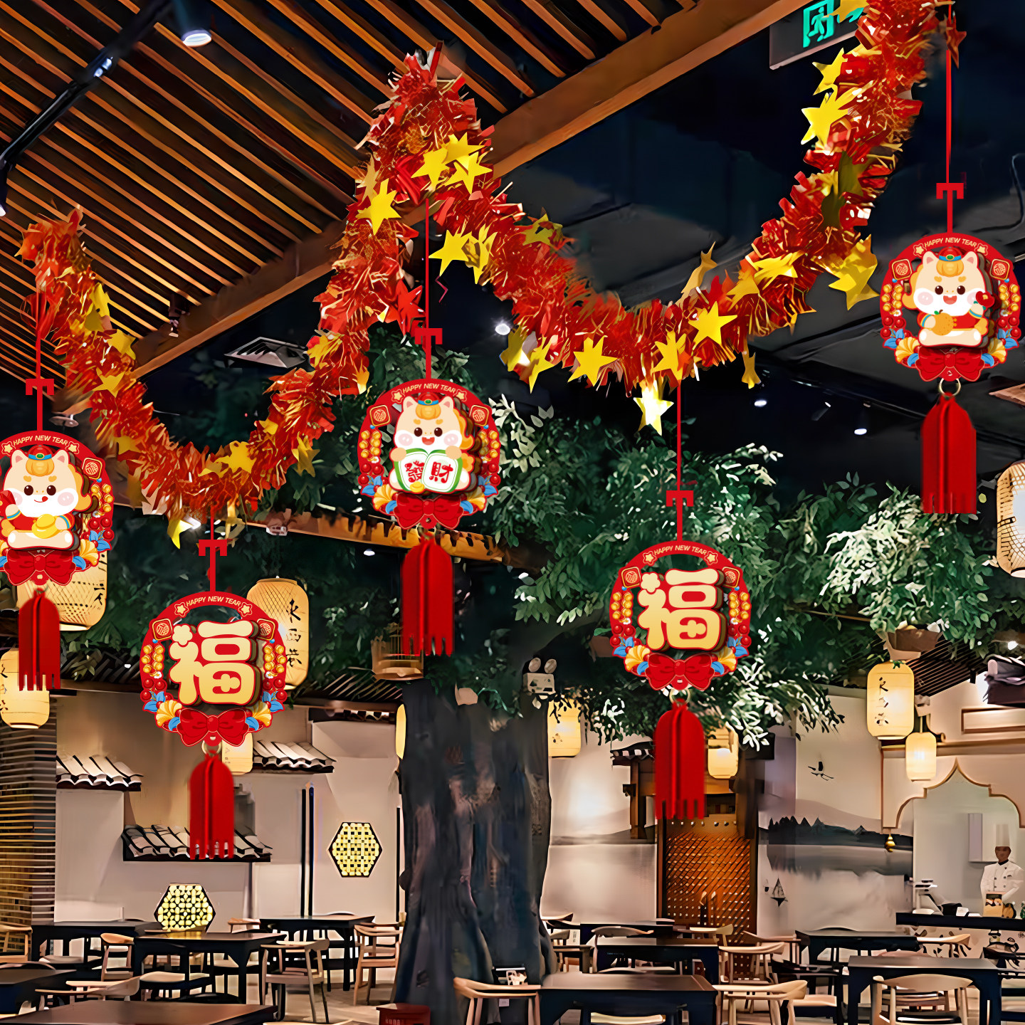 2026马年春节彩条拉花布置室内客厅背景墙挂饰元旦过年新年装饰品
