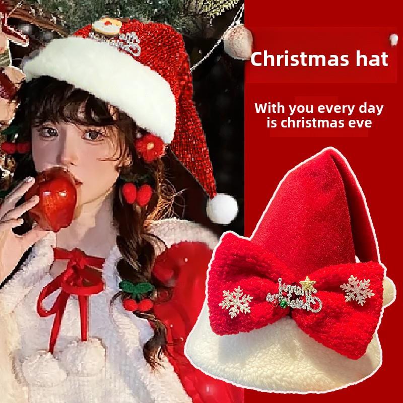 圣诞节可爱小鹿小红帽子派对聚会搞怪头饰拍照道具氛围感装扮饰品