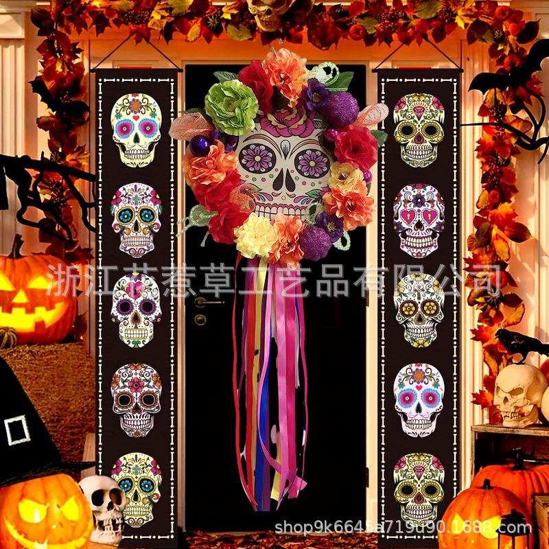新款2025墨西哥亡灵节花环节日氛围装饰前门挂饰墙壁橱窗挂件