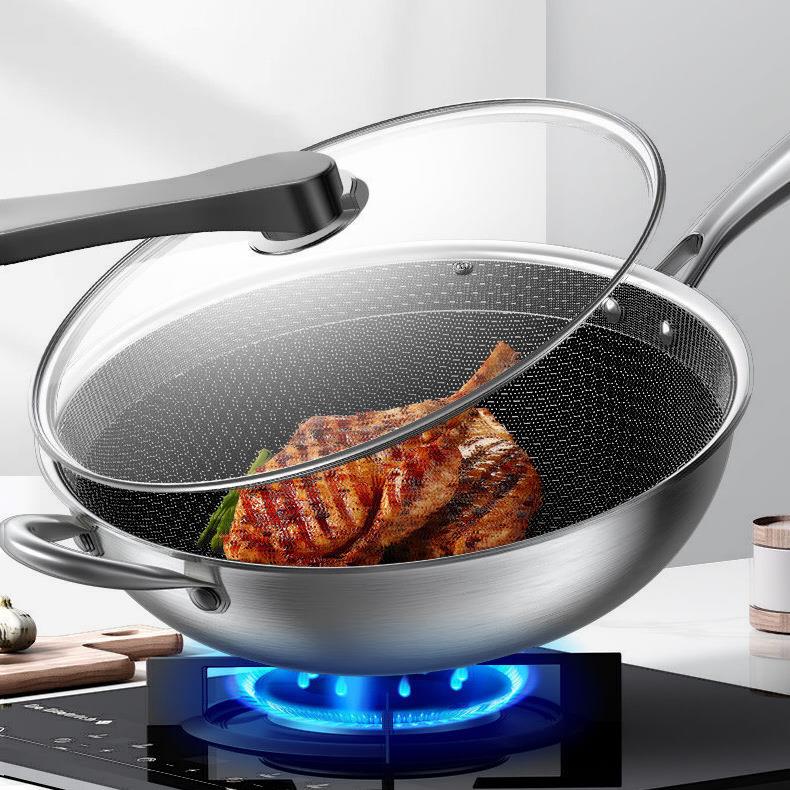 新款蜂窝不粘锅 不锈钢炒菜锅 家用煎炒锅 通用炉灶爆炒锅