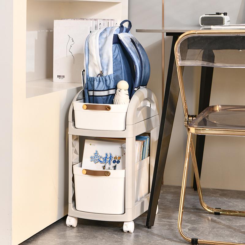 儿童简易收纳架厨房落地置物架书包小推车可移动带轮多层桌面家用