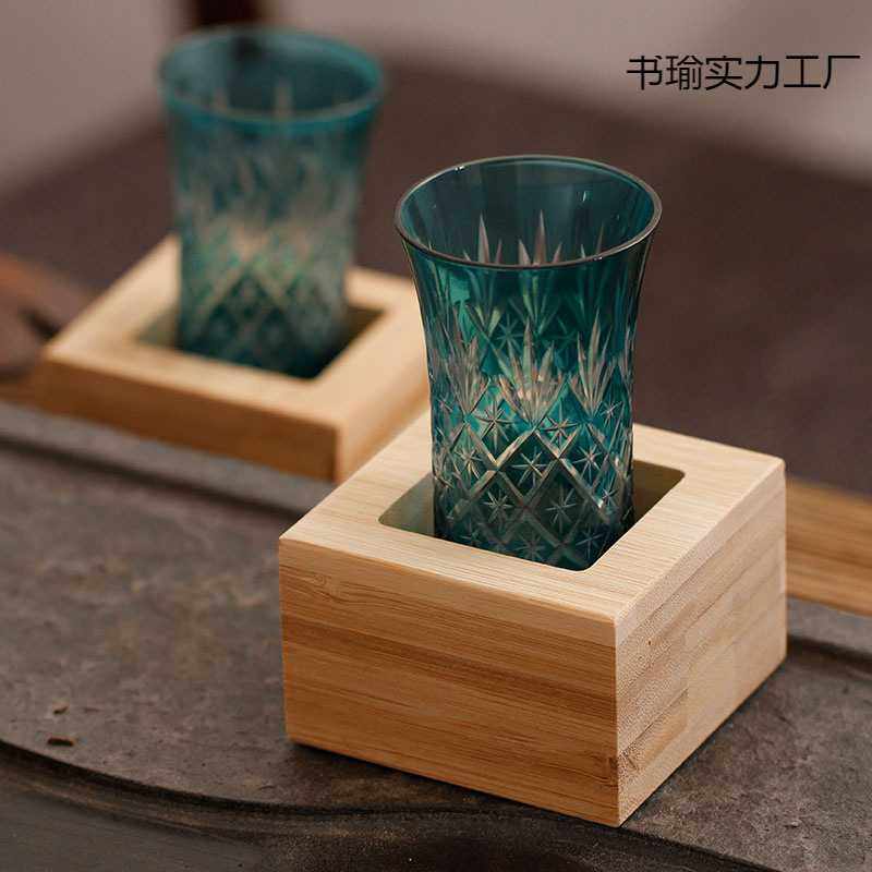 日式山桜清酒木枡杯实木松木竹木杯子杯垫木升酒杯江户切子居护金