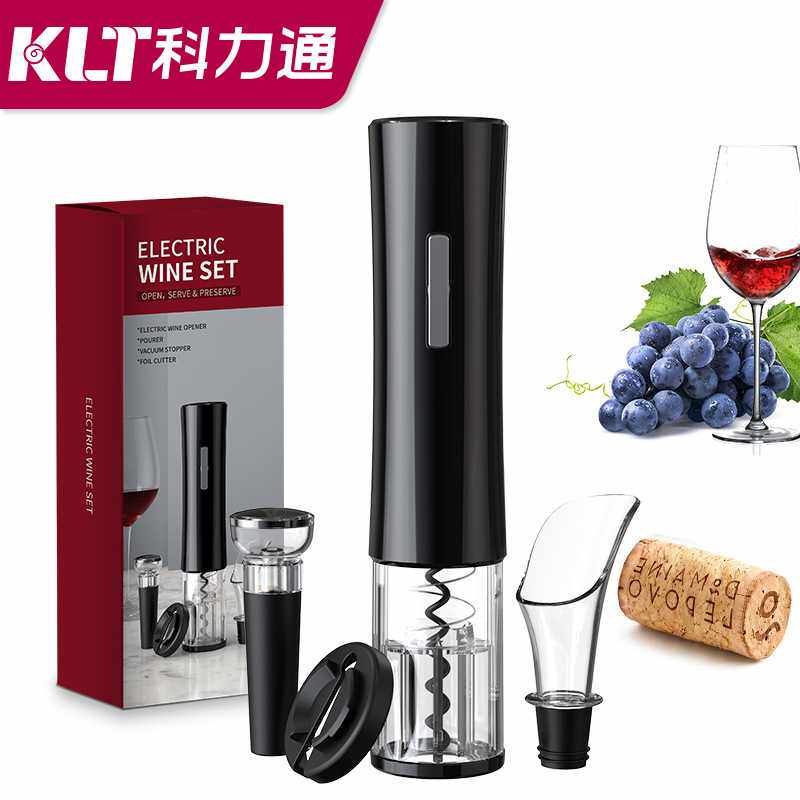 工厂可印圣诞树图案省力4合1倒酒器真空塞电动红酒开瓶器套装礼盒 - 实物图