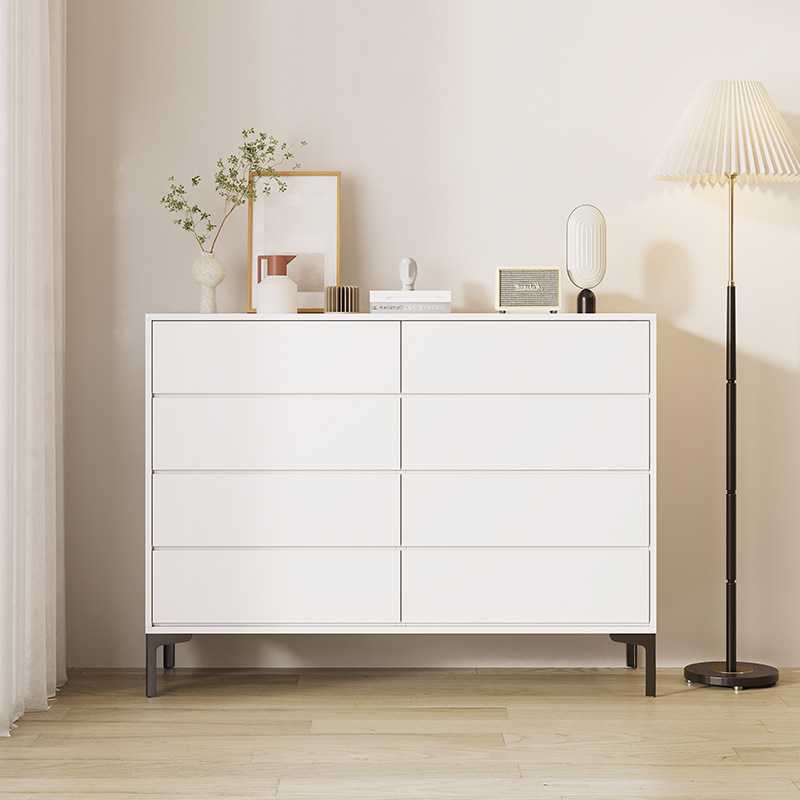 奶油风斗柜简约现代储物柜八斗柜卧室客厅抽屉式收纳柜白色床尾柜
