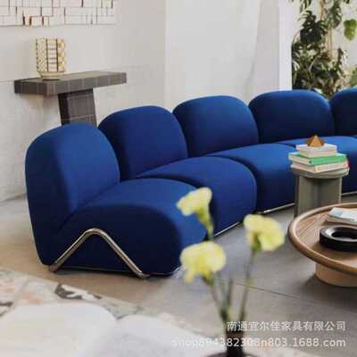 Victoria模块沙发客厅中古风Tacchini不锈钢布艺组合弧形贵妃沙发