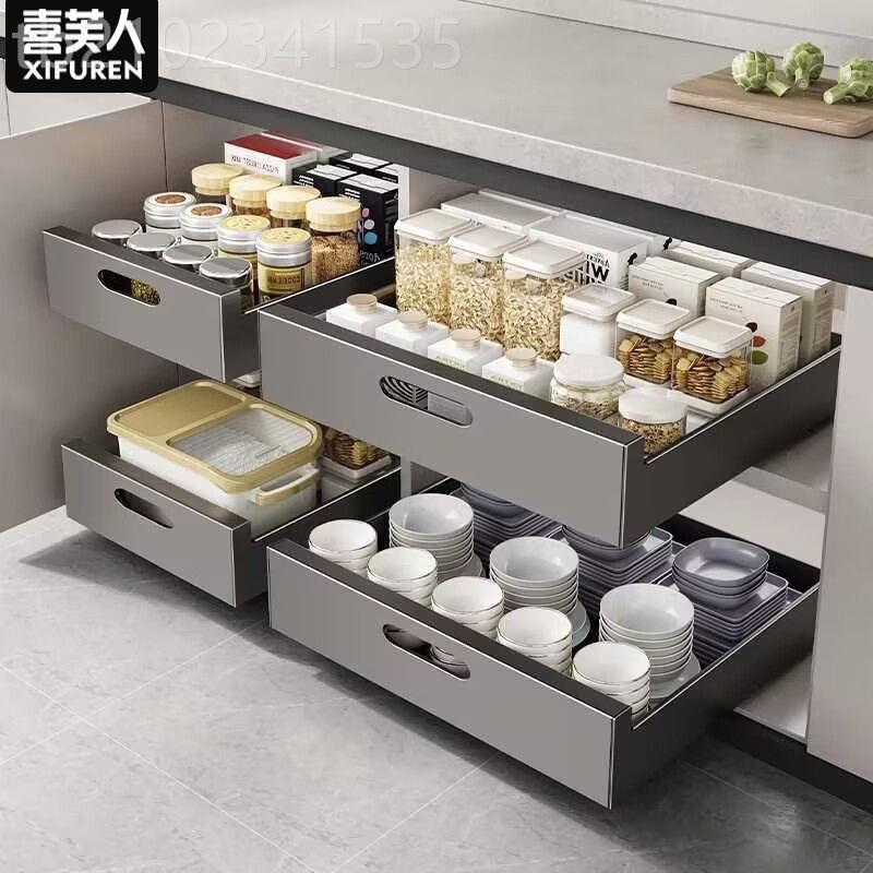 拉橱柜拉抽屉式厨餐房碗碟调料抽式置物架IYY家用储物盒放具收篮
