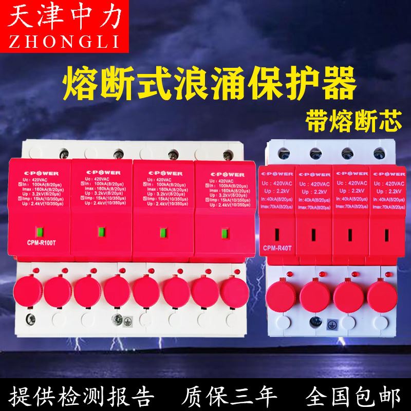 天津中力CPM-R100T一级浪涌保护器带熔断芯避雷器R40T R65T防雷器