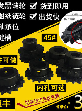 图纸发黑45#链轮40Cr05B06C08A08B10A12BS动分非标定键轴槽惰齿轮