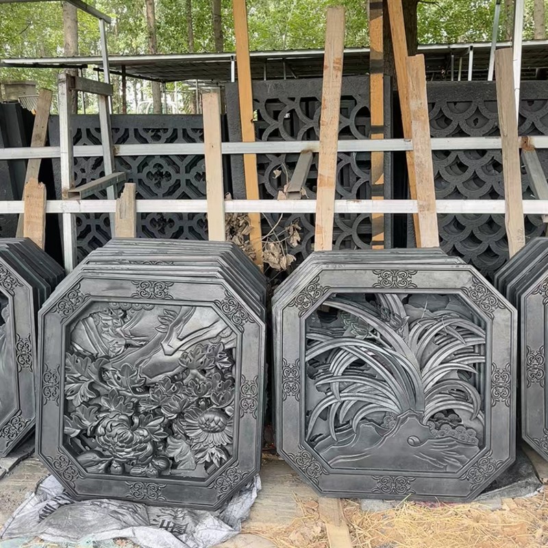 砖雕浮雕挂件 花开富贵仿古影壁照壁装饰 S长方形仿古砖雕