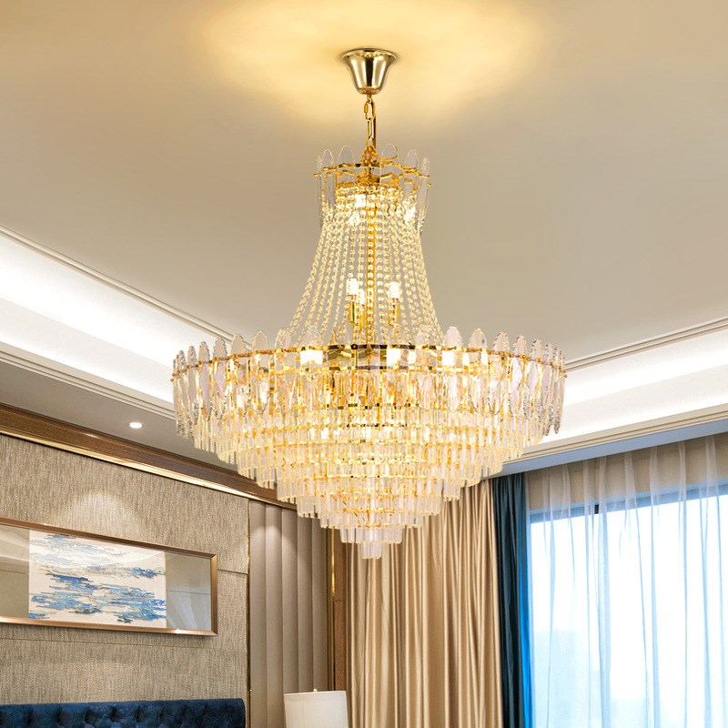 复式楼吊灯客厅灯简约别墅大灯挑高跃层J后现代轻奢水晶楼梯长吊