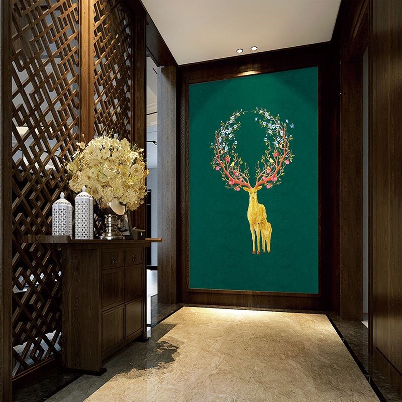 福禄双全独绣电视背景墙布新款中C式兰花独秀影视墙壁布刺绣壁画