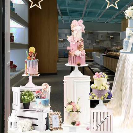 橱窗烤漆木质底座多层蛋糕模型展示地台圆柱形方形展示台展示架