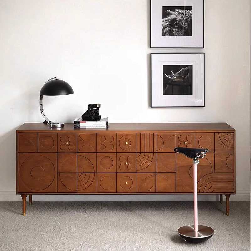 北欧中古风樱桃木餐边柜现代轻奢复古雕花黄杨木靠墙隔断玄关柜