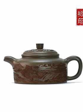 原矿青段泥纯手工鱼跃龙门国风刻绘自用宜兴紫砂壶功夫茶壶 300ML