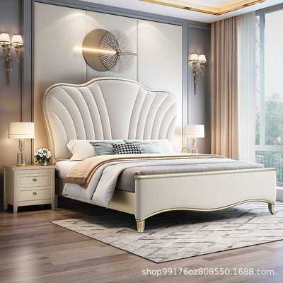 美式轻奢实木双人床1.8米现代简约主卧欧式软包1.5m储物公主婚床