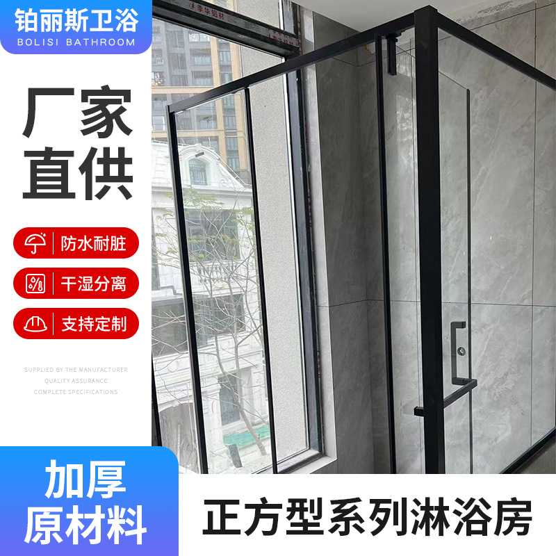 淋浴房干湿分离玻璃隔断卫生间沐浴房玻璃门淋浴间现代简约磨砂