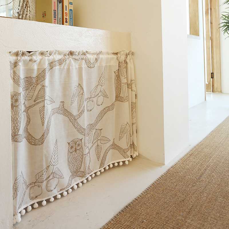 美式窗帘半截帘猫头鹰柜门帘半帘遮挡柜子杂物帘免打孔半帘