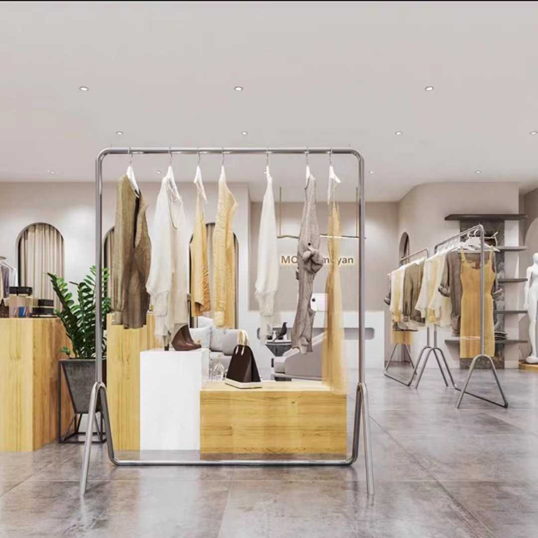 简易家用移动带轮不锈钢晾衣架阳台单杆晒衣架落地折叠室内挂衣架