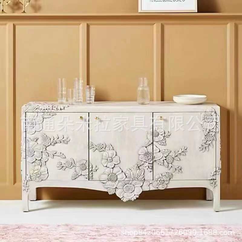 法式复古做旧轻奢简约时尚雕花客厅实木餐边柜入户门厅玄关柜