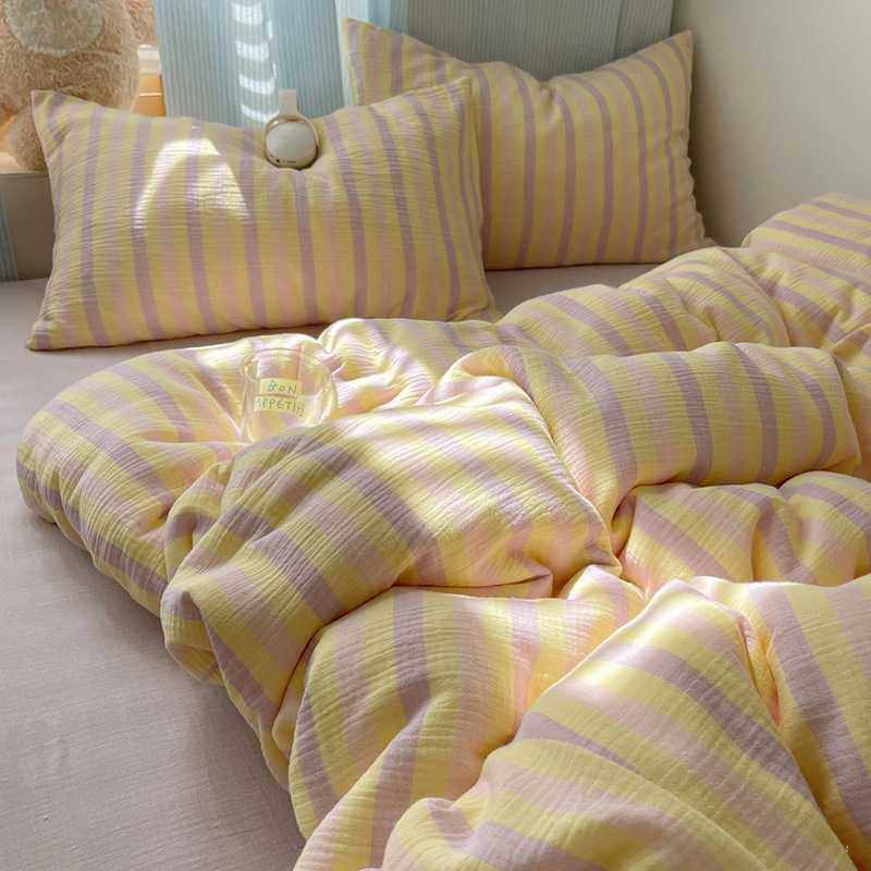 简约条纹全棉皱皱纱四件套纯棉1.5m1.8米床单被套公寓三件套床笠,电子元器件市场,其它元器件,淘宝优惠券,粉丝福利购,淘宝优惠卷