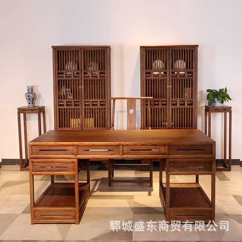 中国风老榆木办公桌新中式写字台画案禅意书桌古典中式写字书桌台