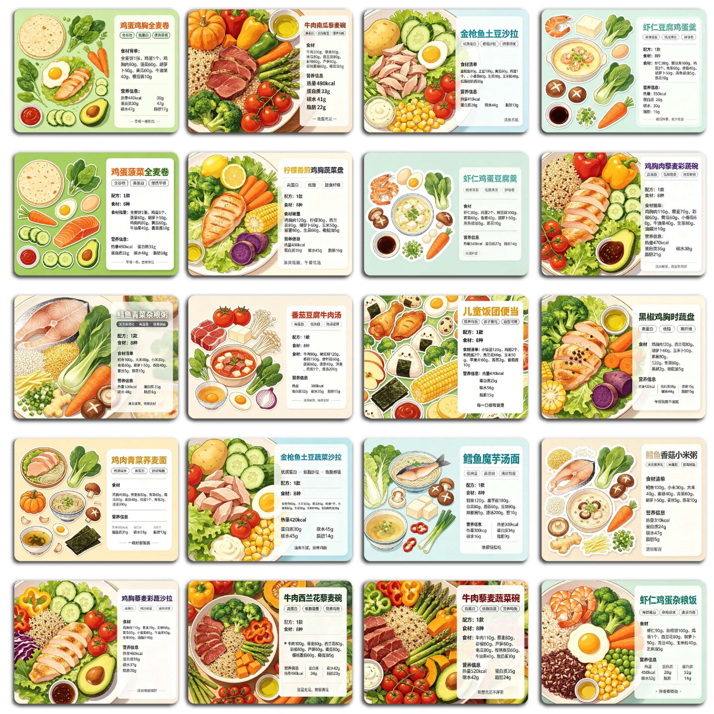 40张时尚轻食减脂食谱贴纸/卡片