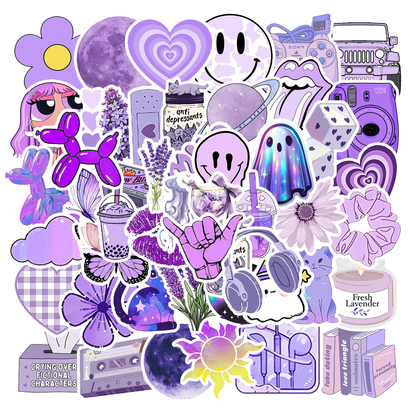 50张紫色系卡通贴纸套装可爱装饰