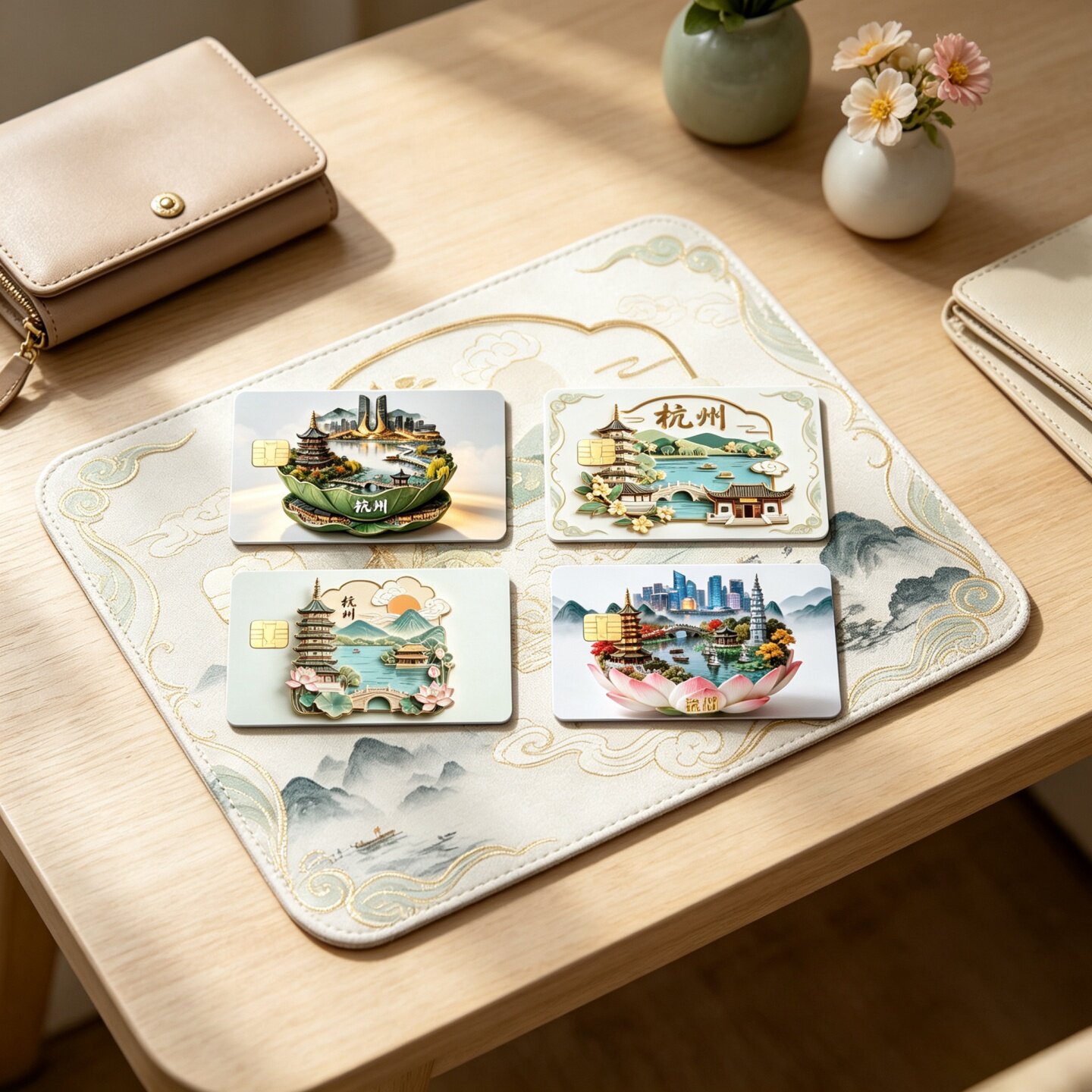 4款国风杭州西湖卡贴立体场景