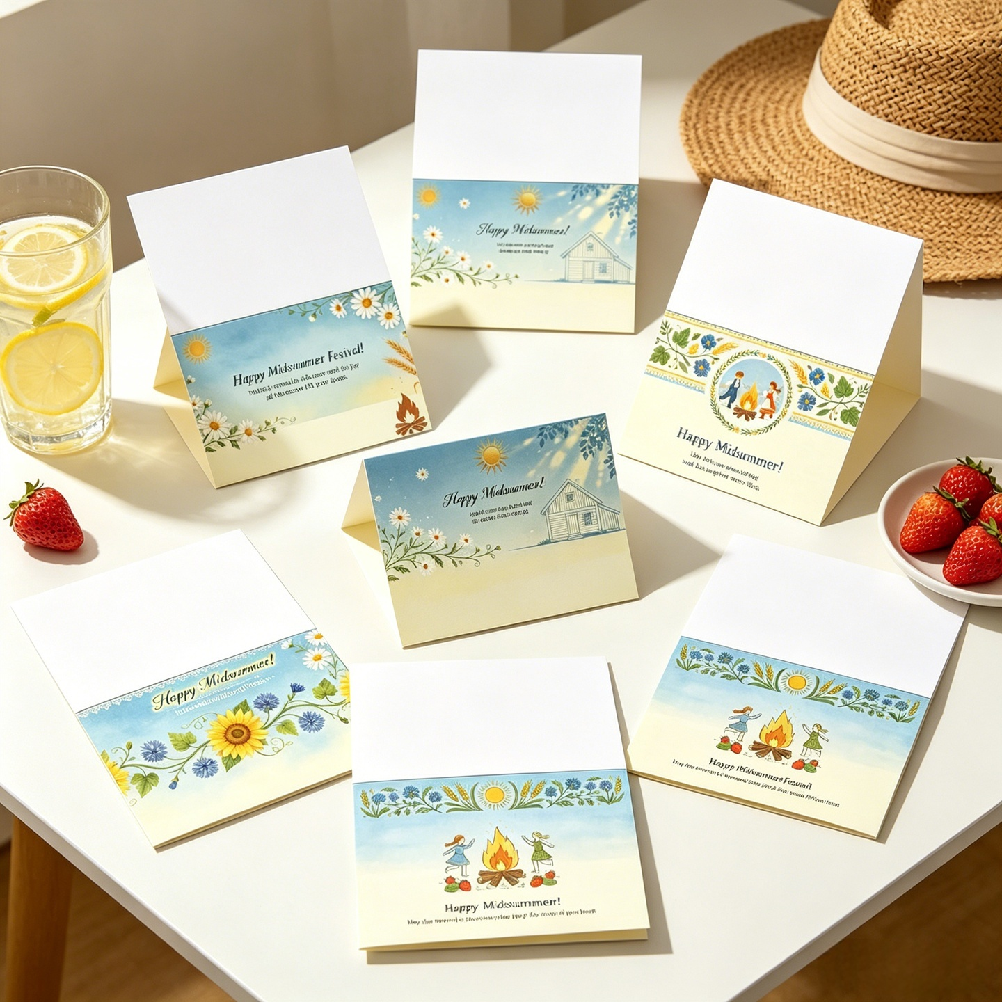 仲夏节贺卡6款套装北欧手绘太阳花卉英文祝福卡Midsummer Festival Greeting Card清新ins风夏日节日礼物卡片