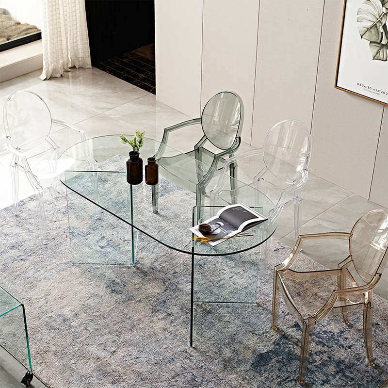 网红北欧椭圆形钢化玻璃饭t桌小户型桌子吃饭家用餐桌现代简约商