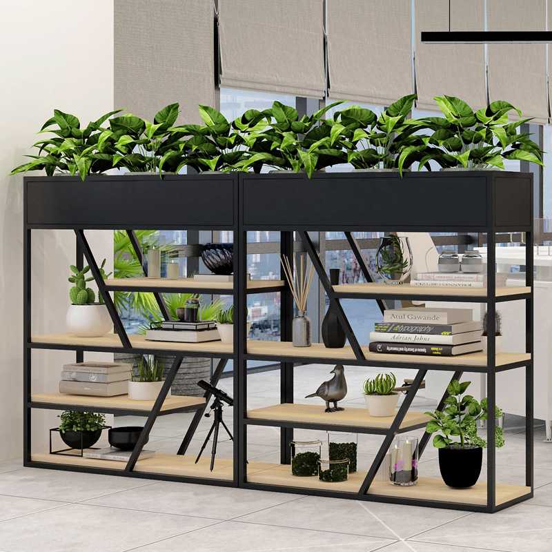 铁艺隔断置物架办公室餐厅客厅花几时尚工业风屏风装饰落地花架