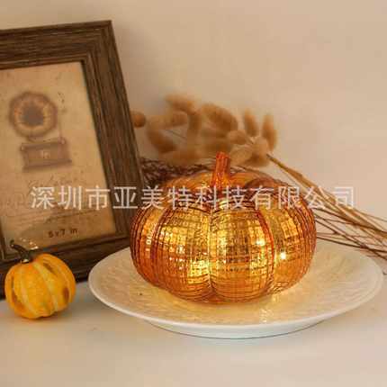 南瓜道具仿真万圣节南瓜拍摄南瓜LED发光南瓜万圣节装饰品家居装