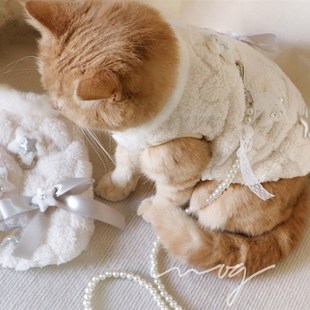 毛绒闪闪宠物牵引猫咪秋冬衣服小型犬外出溜猫绳毛绒衣服马甲 MOG