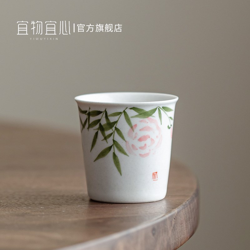草木灰手绘茶单个杯功夫小茶杯单杯品茗杯盖碗茶碗陶瓷茶具主人杯