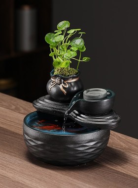 白菜摆件b生财流水摆件循环水茶台小型鱼缸桌面客厅办公室装饰礼
