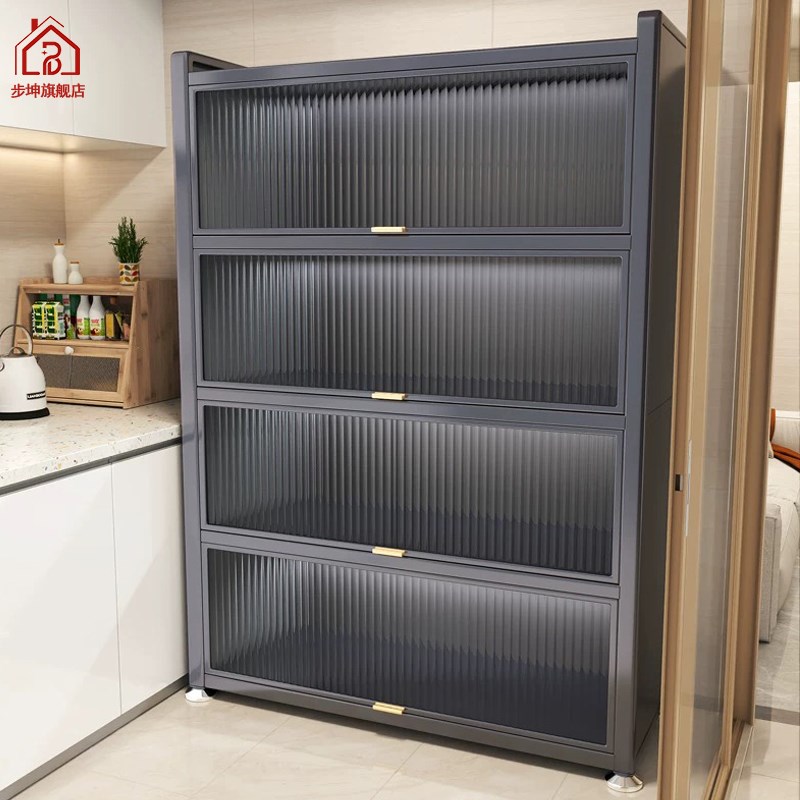 杂物置物架家用餐边柜落地多层放锅微波炉多功能收纳W柜碳钢储物