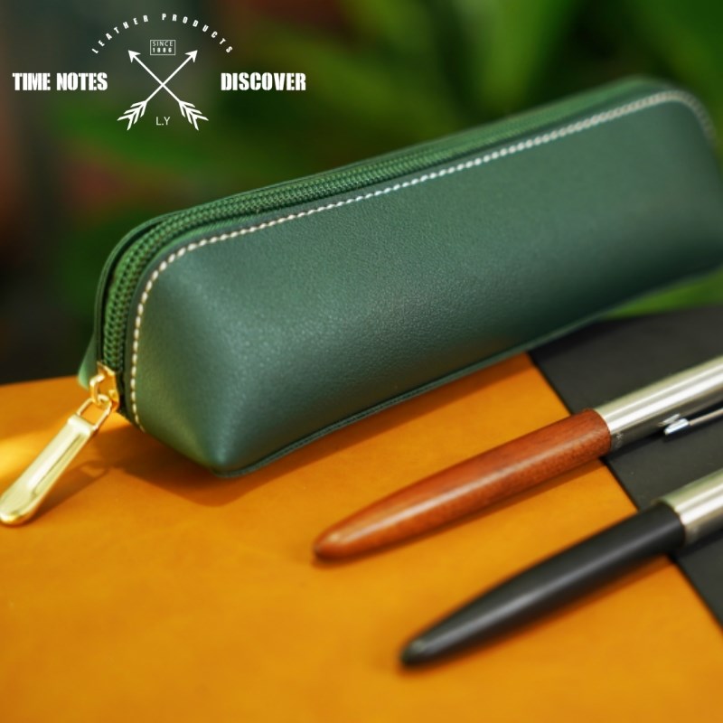 纯色皮革馒头钢笔袋中学生高级感文具G袋化妆毛刷包女高中生大容