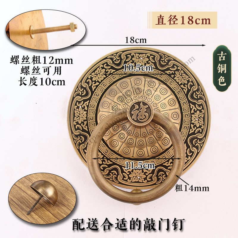 新中式加粗纯铜如k意大门门环拉手仿古别墅庭院木门加厚门把手拉