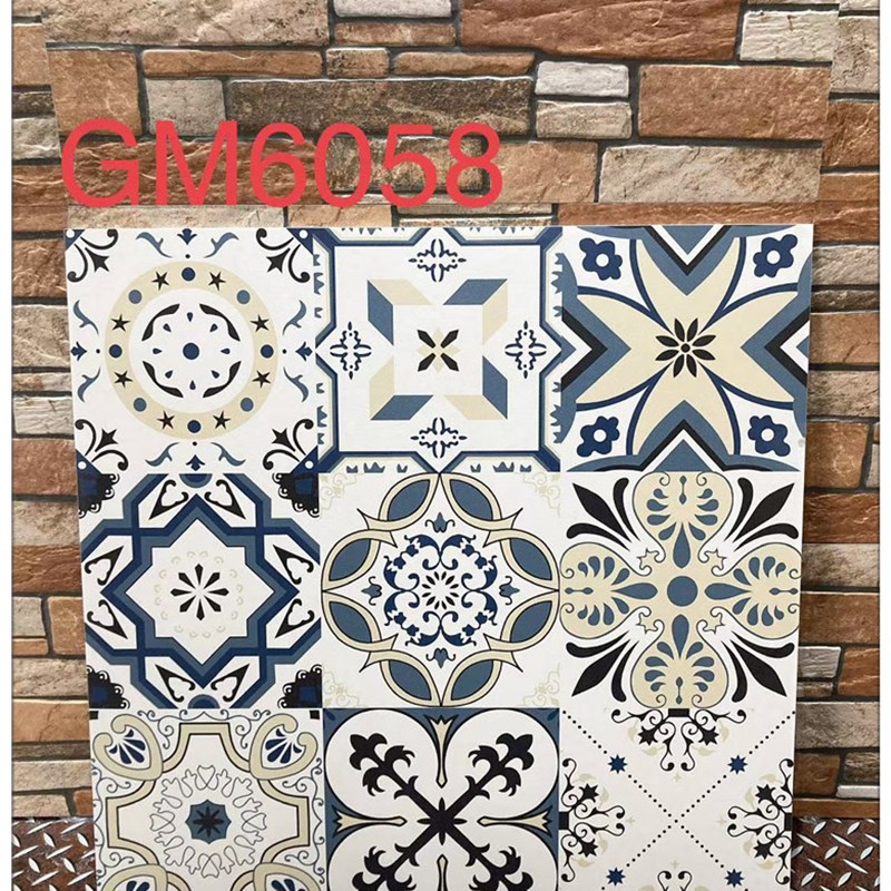 阳台瓷砖庭院子仿古卫生间水泥砖地z砖黑白复古厨房小花砖600x600