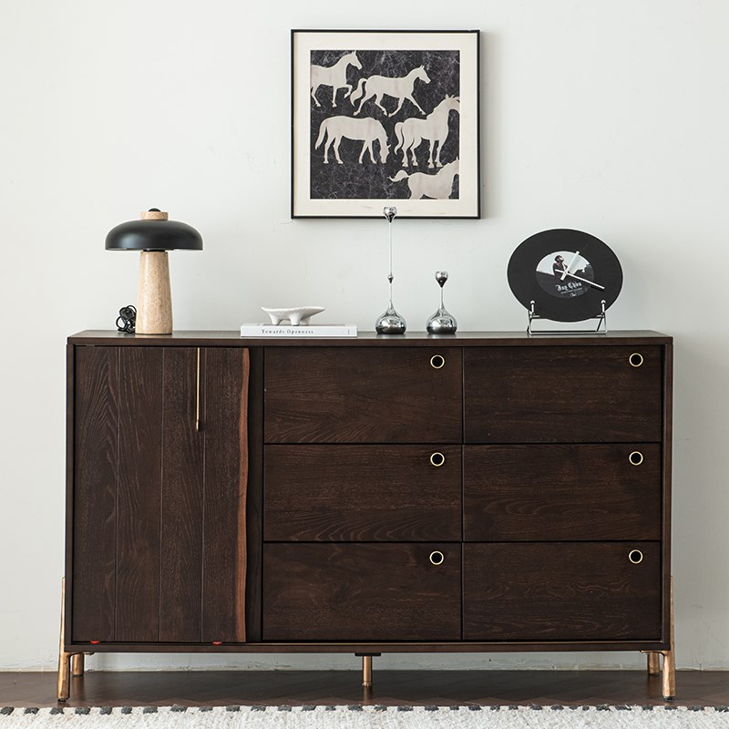 北欧表情实木餐边柜覆古玄关柜侘寂风简N约现代卧室抽屉储物柜